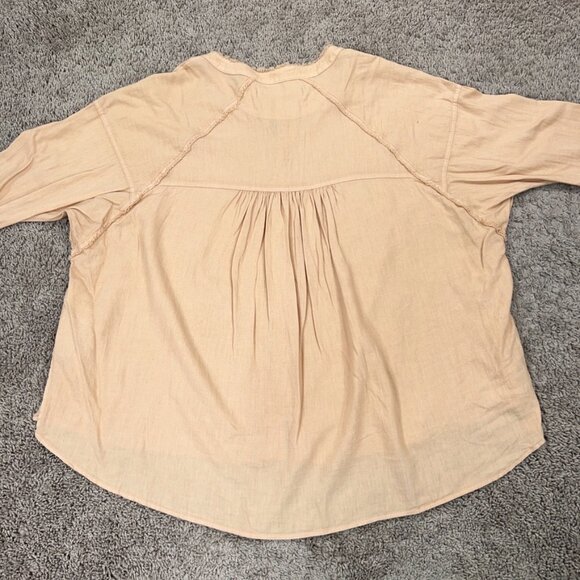 We The Free Shirt Womens Small Beige Keep it Simple Linen Flowy Oversized Coast - Picture 6 of 14
